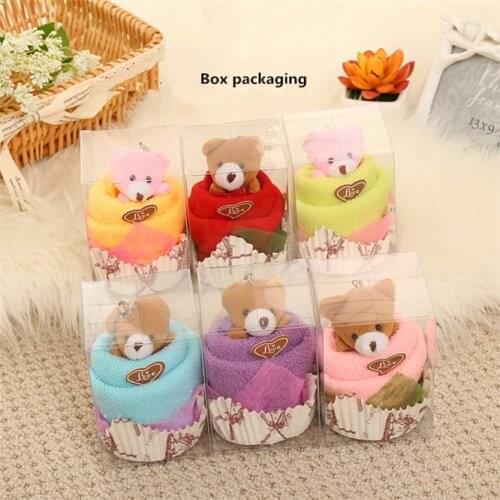 10Sets Cartoon Towels Mini Bear Cup Cake Box Pack 30x30cm Microfiber fabric Hand Towels Face Washing Towel Party Wedding Gifts
