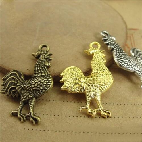 10Pcs/Lot Wholesale 19*30mm Rooster Charm Double-sided Handmade Pendant DIY Cute Animal Jewelry Necklace Pendant Accessories
