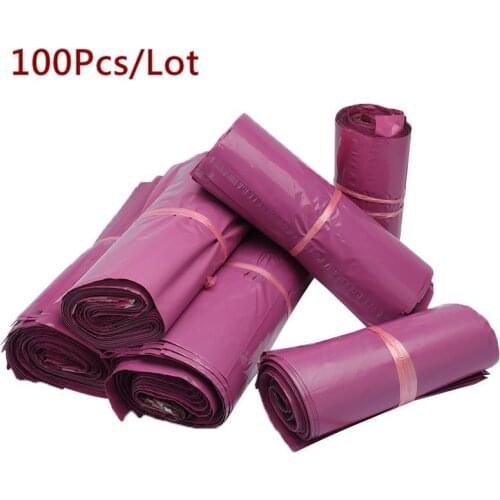 100Pcs/Lots Portable Tote Envelope Bags Purple White Self-Seal Adhesive Courier Bags Thick Plastic Poly Envelope Mailing Bags