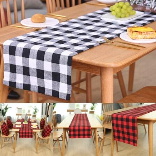 180x38cm Christmas Decoration Plaid Linen Printed Table Flag Table Runner Printed Tablecloth Placemat Hotel Home Festival Decor