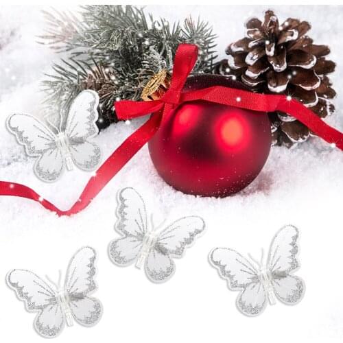 24PCS 3D Sequins Butterfly Ornaments Tie DIY Christmas Tree Headband Artificial Flower Wedding Bride Hair Hand Hats