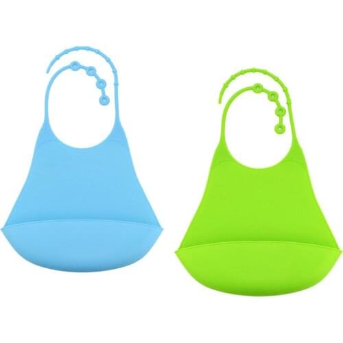2x Silicone Bib Clothing Protector Waterproof w/Crumb Catcher for Kids Child