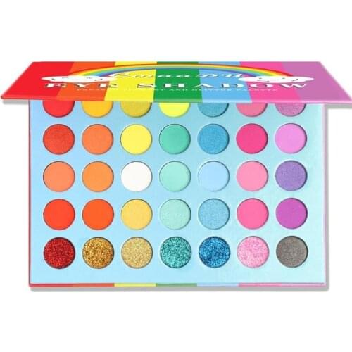 35 Colors Rainbow Sweet Party Eyeshadow Pallete Neon Makeup Palette Shimmer Glitter Matte Shades Matellic Nude Blendable Pigment