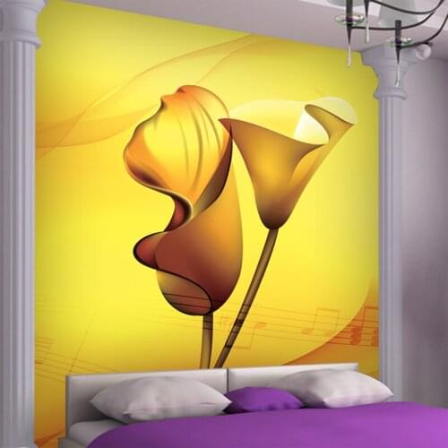 3D living room sofa TV backdrop waterproof wallpaper golden flower music symbol mural Custom Size