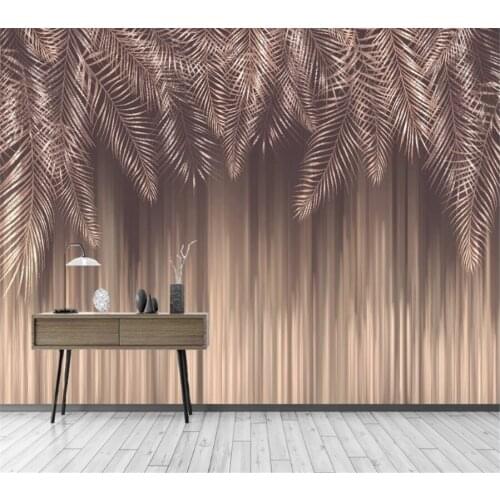 Wellyu Custom wallpaper 3d abstract hand painted brown banana leaf rainforest plant living room background wallpaper