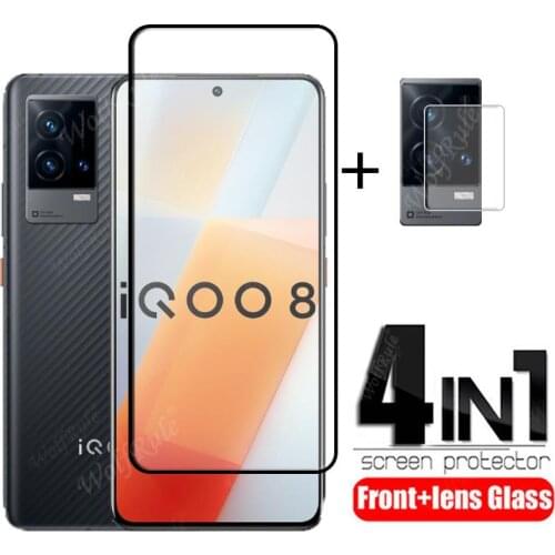 4-in-1 For iQOO 8 Glass For Vivo iQOO 8 Tempered Glass Full Glue Cover 9H HD Phone Film Screen Protector For iQOO 8 Lens Glass