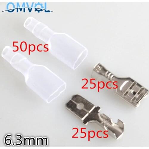 6.3mm 25 sets BRASS Crimp Terminal 25pcs Female Spade Connector + 25pcs Male Spade Connector+ 50pcs Case