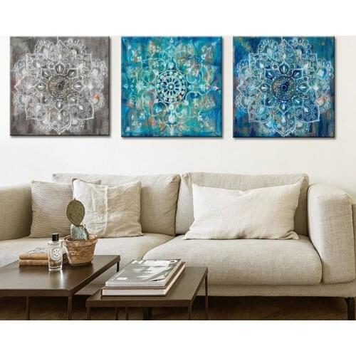 Abstract Art Posters with Mandala Flower Picture and Prints Wall Art Canvas Painting Classic Brick Draw for Living Room No Frame
