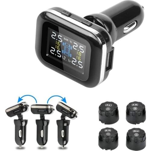Car TPMS Tire Monitor Cigarette- Lighter Tire Pressure Alarm System Screen Can Shake USB Tire Pressure Detection System