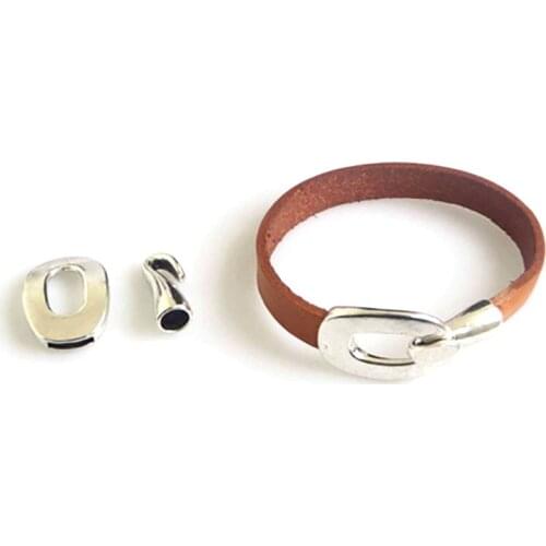 5Sets 10x2mm Cuff Bracelets & Bangles Findings Hook Clasp For Flat Leather Round Leather Cord