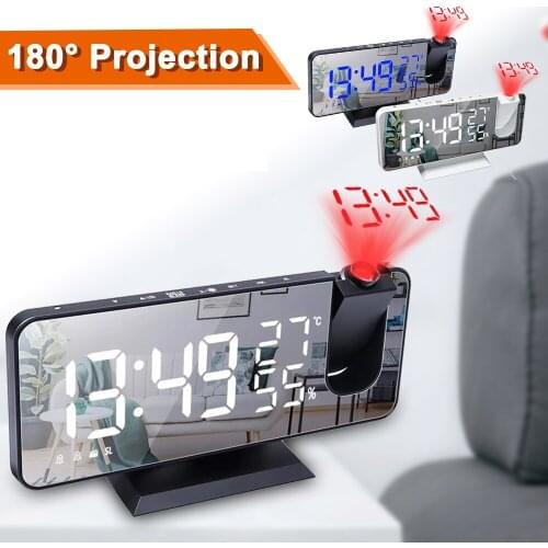 Alarm Clock LED Digital Projection Table Electronic Alarm Clock with Projection FM Radio Time Projector Bedroom Bedside Clock