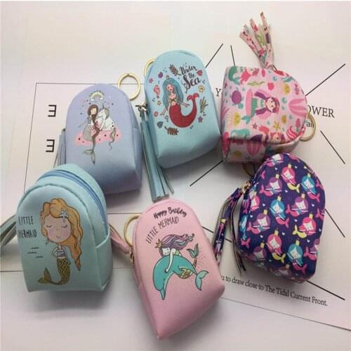 Kids Women Cartoon Mermaid Purses School Shoulder Backpack Storage Bags Tassels Coin Purse Keys Travel Organizer