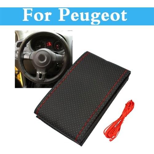 Diy Car Steering Wheel Cover With Needles And Thread Leather For Peugeot 301 307 3008 1007 107 108 2008 206 207 208 208 Gti