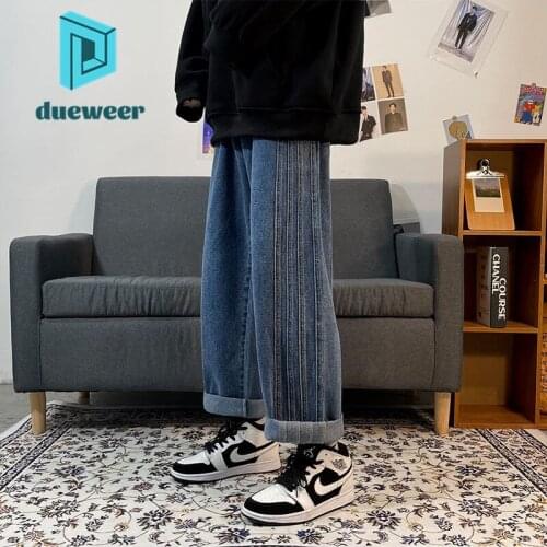 DUEWEER Mens Wide Leg Jeans Spring Autumn Baggy Straight Trousers Striped Jeans Men Casual Oversized Harajuku Denim Pants