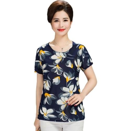 Milk Silk T-shirts 2021 Summer Middle-aged Women Clothes T-shirts Womens Large Size Loose Printed T-shirts Female Casual Shirts
