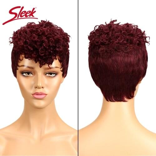 Sleek 100% Human Hair Wigs Curls 99j Human Hair Wig Remy Non Lace Front Human Hair Wigs Ship Free Perruque Cheveux Humain