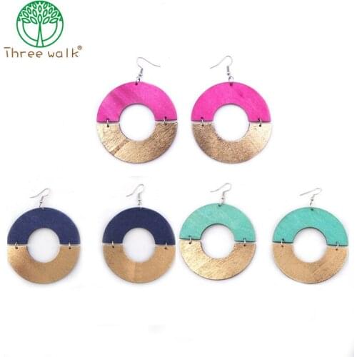 Good Quality Vintage Personality Wooden Earring Color titching For Women
