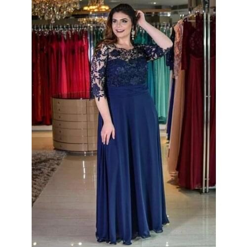 Angelsbridep Royal Blue Chiffon Lace Mother of the Bride Dresses 3/4 Long Sleeves Formal Party Gowns Full Length Mothers Dress