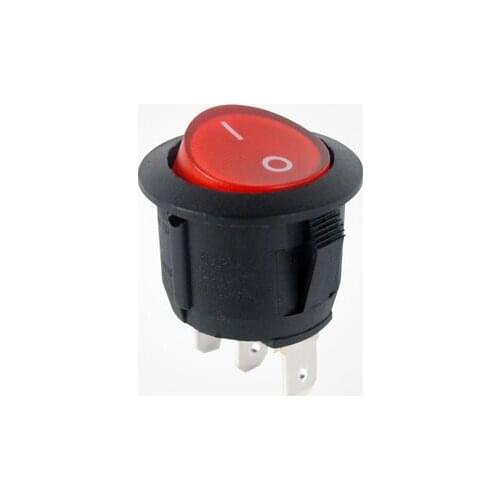 Circular 3Pins LED light round Electrical Contact Switch KCD1 On Off Rocker Switch With Red Button Black 6(4)A 250V