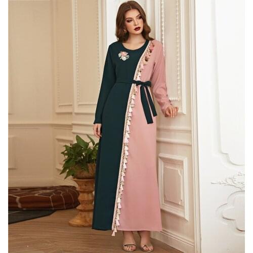 Muslim Dress Women Dubai Turkey Robe Embroidery Kaftan Ethnic Long Sleeve Wild Dresses Caftan Abaya Islamic Clothing Plus Size