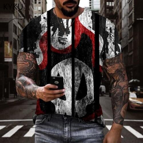 KYKU Brand Skull T-shirt Men Hip Hop Funny T shirts Rock Anime Clothes Harajuku Shirt Print Mens Clothing Hip hop Cool Male Tops