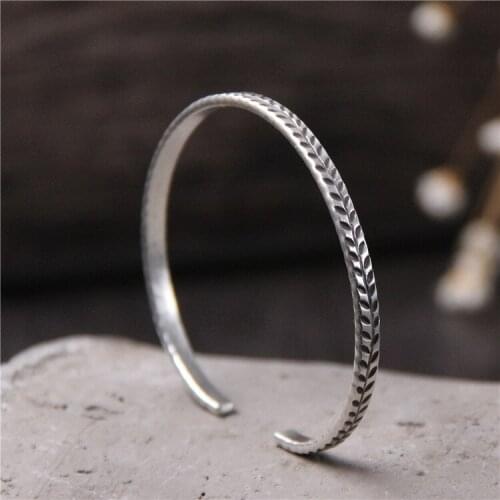 S925 Sterling Silver Engraving Pattern Retro Thai Silver Chiang Mai Handmade Silver Open Ended Men And Female Bangle
