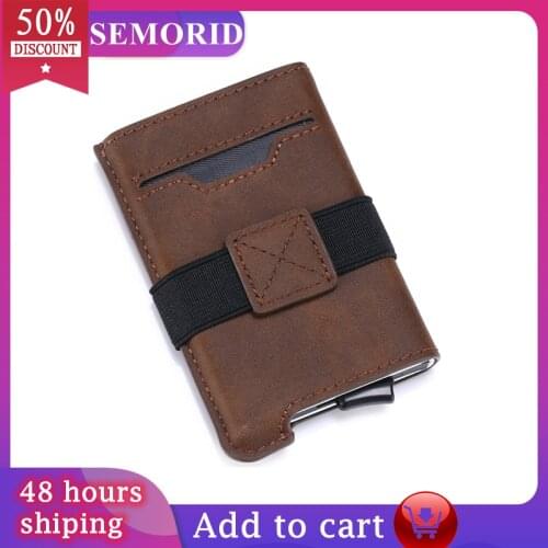 SEMORID RFID Blocking Mens ID Credit Card Holder Leather Bank Card Wallet Aluminum Cardholder Protection Purse For Women