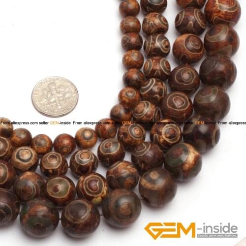 Natural Coffee Vintage Dzi Tibet Agates Round Loose Spacer Accessorries Beads For Jewelry Making Strand 15 inch 8mm 10mm 12mm