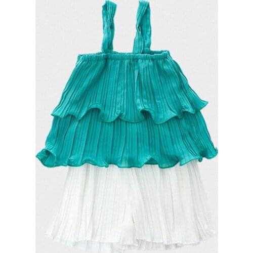 New arrival 2019 children girls summer suit Kids fashion chiffon pleated Vest + white skirt clothing sets 3-8 years