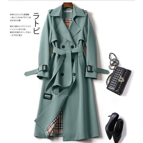 Autumn winter women casual solid color coat korean office warm elegant belted vintage overcoats windbreaker top plus size jacket