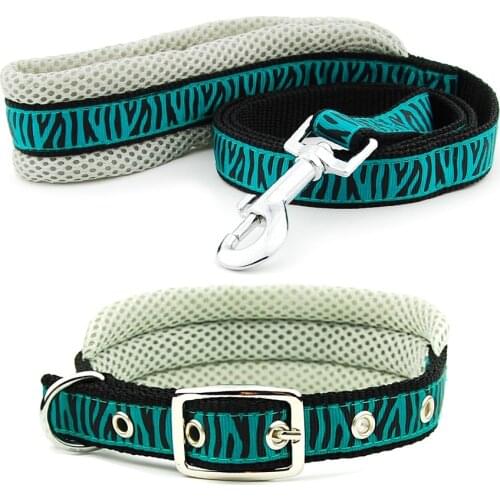 Dog Collar Leash Pet Adjustable Mesh Padded Collar Lead Breathable Collar for Medium Large Dogs