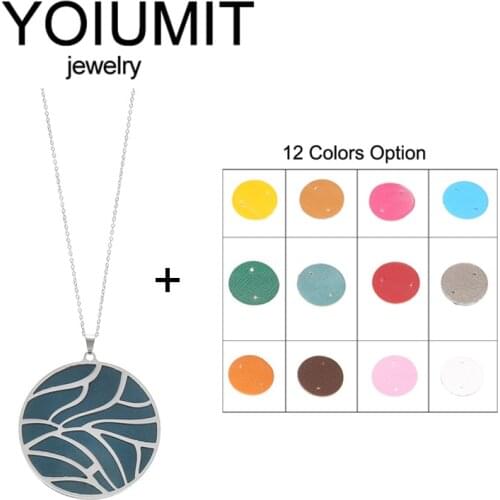 Yoiumit Stainless Steel Necklace Pendant Replaceable Leather Jewelry Necklace Round Female Femme Bijoux 2020