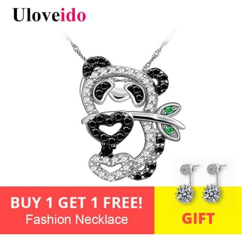 Uloveido Cute Black Anime Necklaces & Pendants Panda Necklace Women Suspension Colar Chain Collier Pendant Jewellery 5% Off Y315