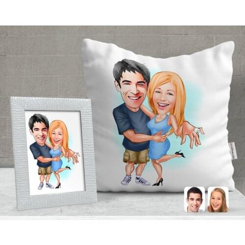 Personalized Valentine Caricature Of Decorative pillow And Frame Gift Seti-14
