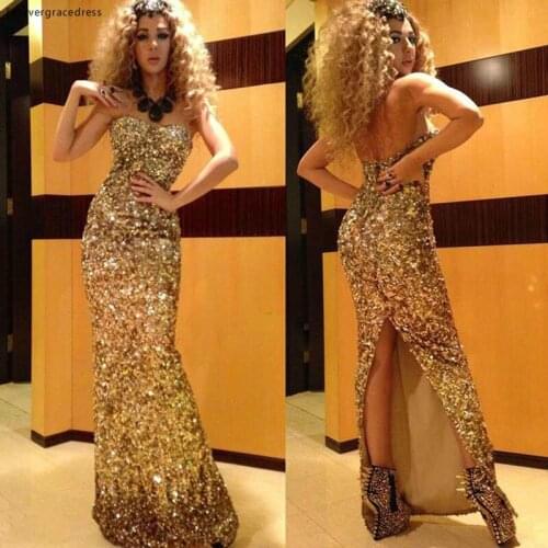 Sexy Sequins Prom Dress Sweetheart Back Slit Backless Special Occasion Party Gown