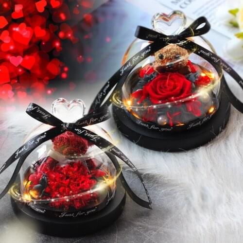 Dorp Valentines Day Gift The Beauty And The Beast Real Rose In Glass Dome Exclusive Rose Immortal Flower Wedding Christmas Gift