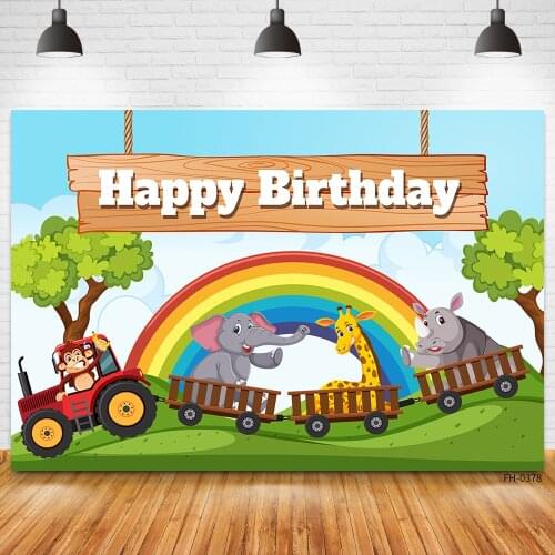 Custom Name Rainbow Wild Animal Train Backgrounds for Photo Studio Child Baby Shower Birthday Party Banner Photography Backdrops