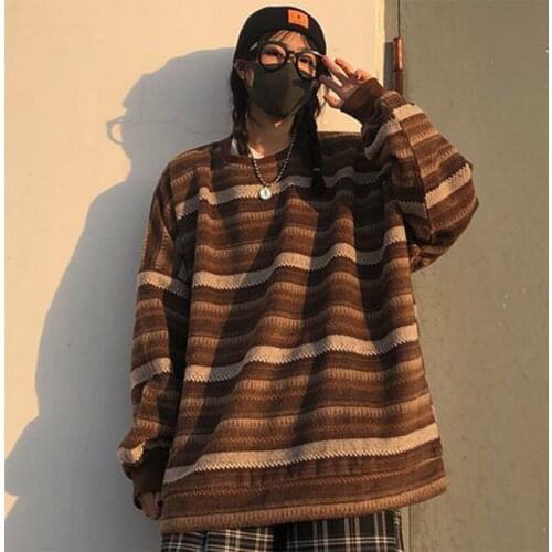Pullovers Women Men Oversize Sweater Plus Size Warm Hip Pop Ulzzang BF Unisex Casual Striped Knit Young Girl Fashion Retro Daily