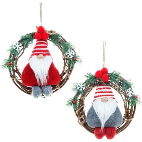 Christmas Gnomes Wreath Sign Rustic Door Hangers Snow Pine Branches Front Door Decor for Farmhouse Front Porch Housewarm