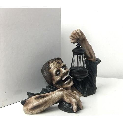 Garden Sculpture Zombies with Lamp Design Luminous Resin Horror Scene Ground Ornaments Halloween Props