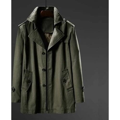 Trench Jacket Mens Fashion Middle Length Cotton Business Windbreaker Coats Autumn Outdoor Bomber Male Military Tactical Outwear