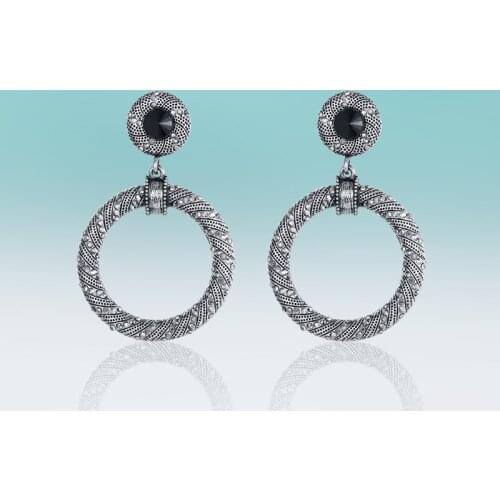 Vintage Hanging Big Circle Zinc Alloy Earrings Micro Inlay Rhinestone Drop Earring for Women Jewelry High Quality Classic Gifts