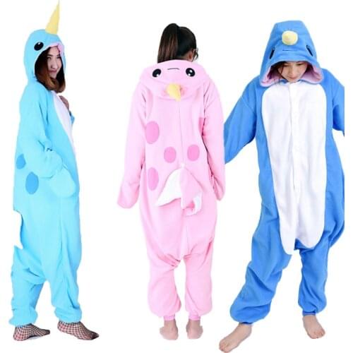 Adult Animal Narwhal Pyjamas Home Wear Women Men Kigurumi Onesies SleepWear Hooded Pijamas Cosplay Halloween Costume Jumpsuit