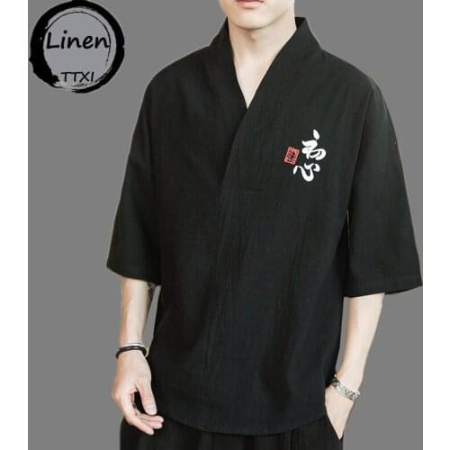 Men Embroidery T-shirt Kimono Japanese Short Half-Sleeve Shirt Japan Harajuku Trousers Asian Menswear Yukata Cardigan Costumes