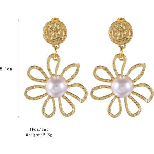 Japanese and Korean temperament flower ear nail matte mist face pearl metal head hollow petals beautiful female earrings