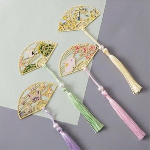 Retro Chinese Style Brass Bookmarks, Metal Bookmarks, Folding Fan Bookmarks Color Bookmarks, Cultural and Creative Customization