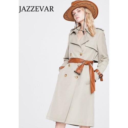 JAZZEVAR 2021Autumn new style atmospheric fashion temperament PU leather hit color windbreaker jacket women