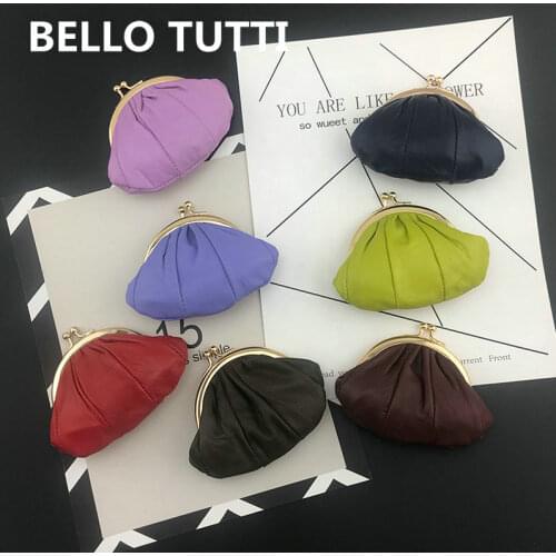 BELLO TUTTI Women Mini Coin Purses Original New Small Key Wallets Money Clip Metal Hasp Genuine Leather Sheepskin Change Handbag