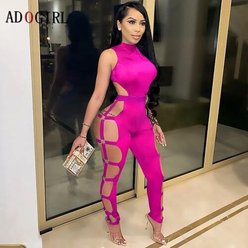 Adogirl Sexy Hollow Out Sleeveless Bodycon Jumpsuit Elegant Night Party Backless Jumpsuit Female Velvet Overall Plus Size
