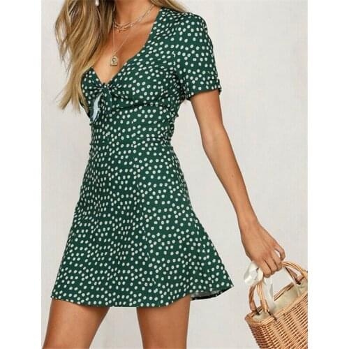 Women Boho Polka Dot Printed Casual Summer Dress 2019 Short Sleeve Party Evening Beach Short Mini Dress Holiday Vintage Sundress